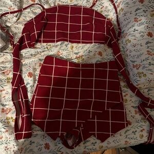 Shein red and white plaid set, skort & tie top, XS